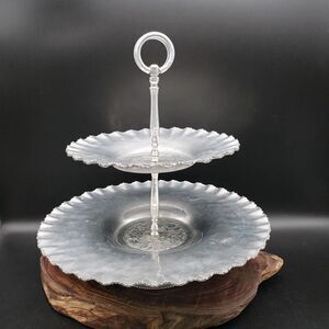 Vintage Cromwell Hand Wrought Aluminum 2 Tier Tidbit Tray Fruit Design 11"